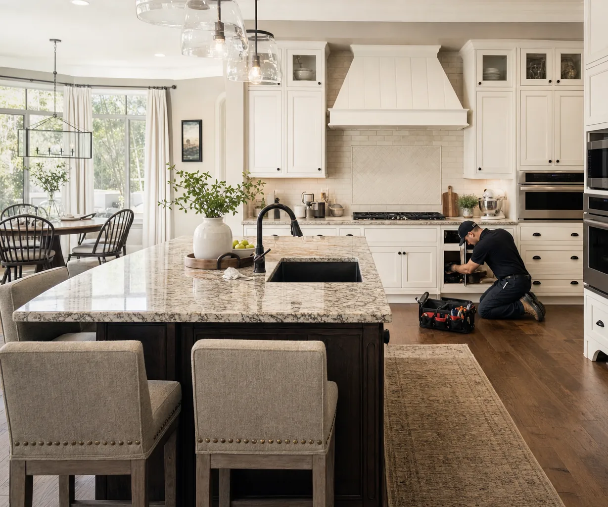 A luxury kitchen with built-in stainless appliances on a same-day visit